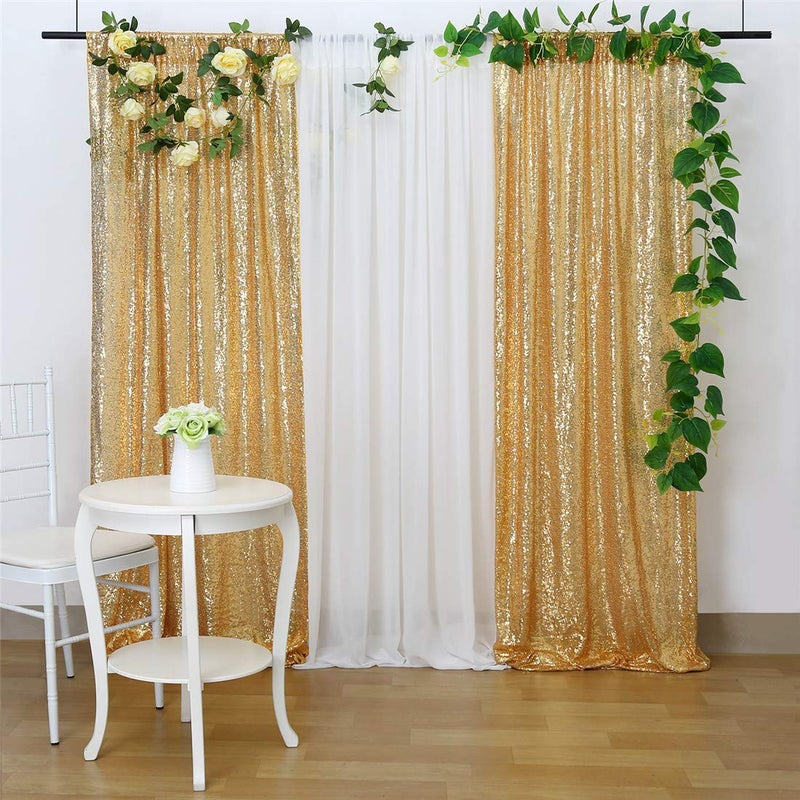 SoarDream Sequin Backdrop Curtain 4 Pcs 2ftx8ft Wedding Ceremony Background Backdrop Glitter Shimmer Fabric Gold Backdrop Drapes - Image 5